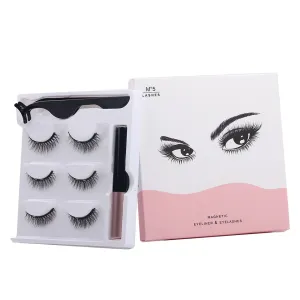 3 Pairs Eyelash Magnetic Eyeliner Set Full Strip Eye Lashes Magnetic Kit with Eyeliners &amp; Tweezers Soft Makeup Tools