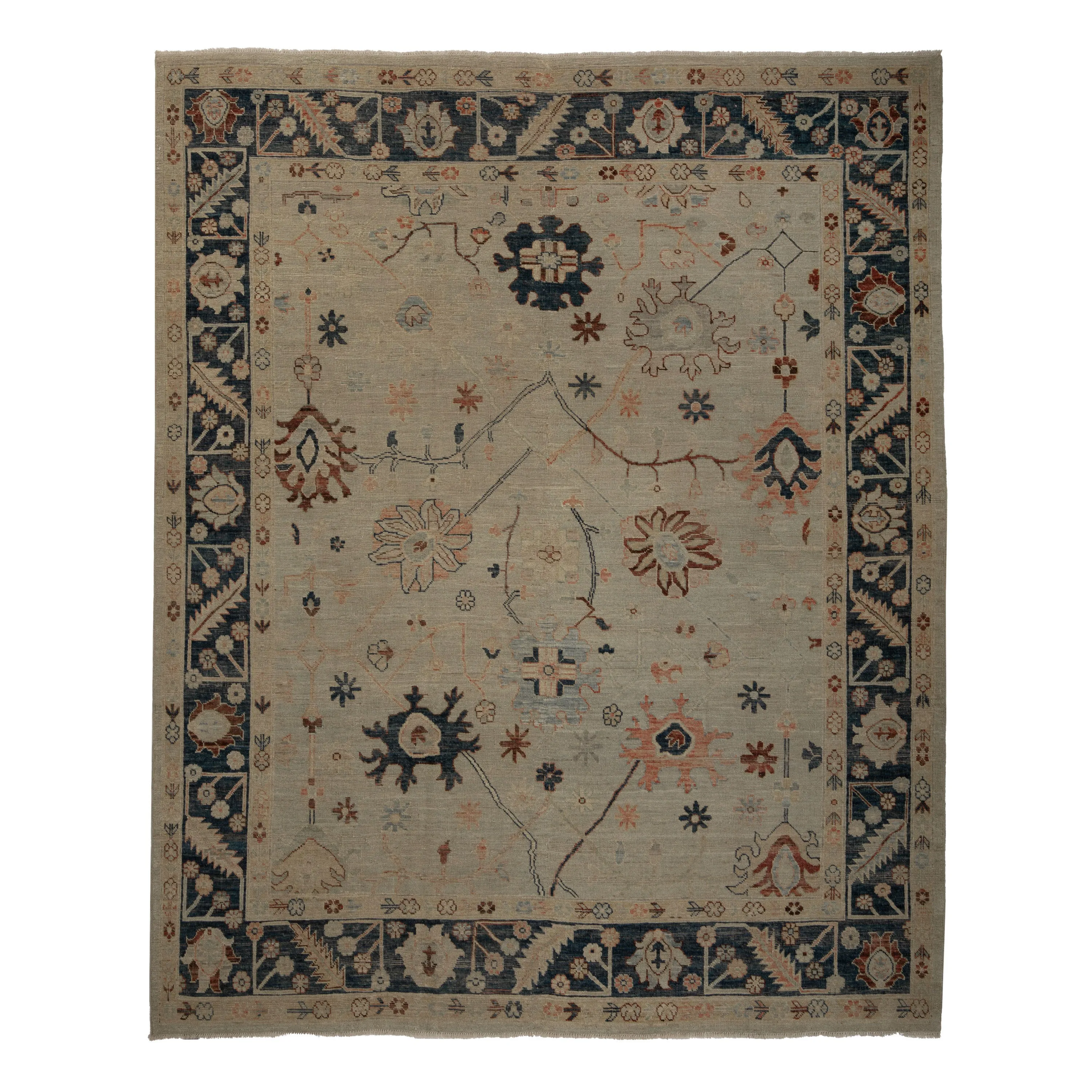 Blue Zameen Traditional Wool Rug - 8'7" x 10'2"