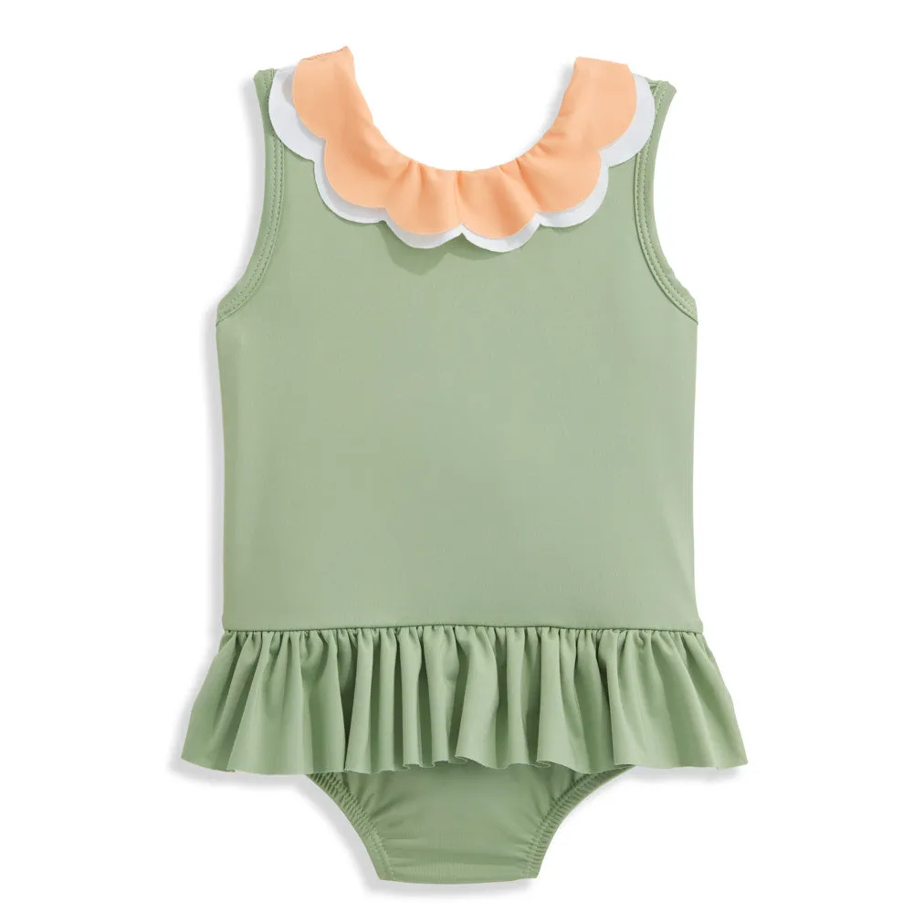 Colorblock Summer Bathing Suit -- Green with Orange
