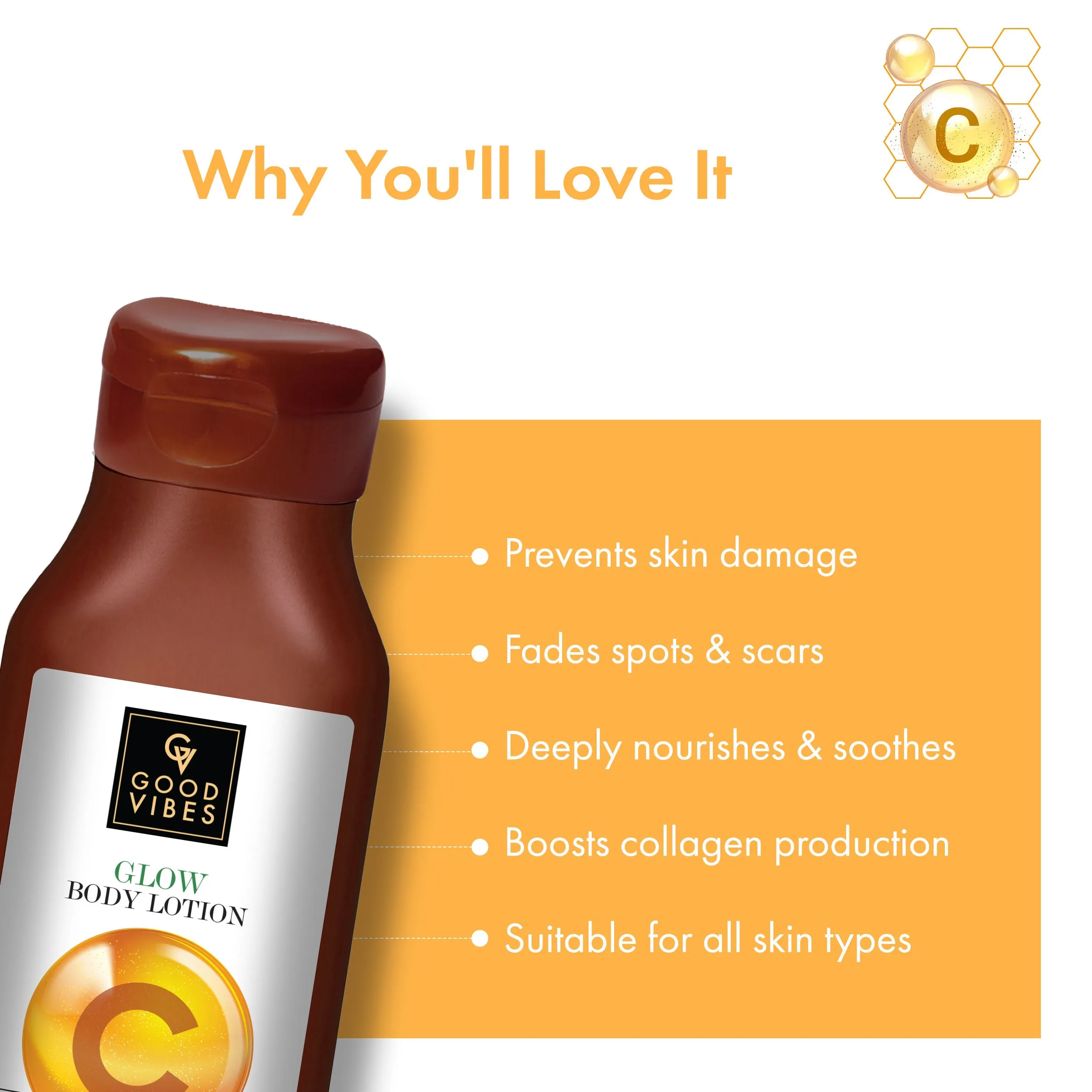 Good Vibes Vitamin C Glow Body Lotion | Nourishing, Brightening, Softening | Vegan, No Parabens, No Sulphates, No Animal Testing (200 ml)