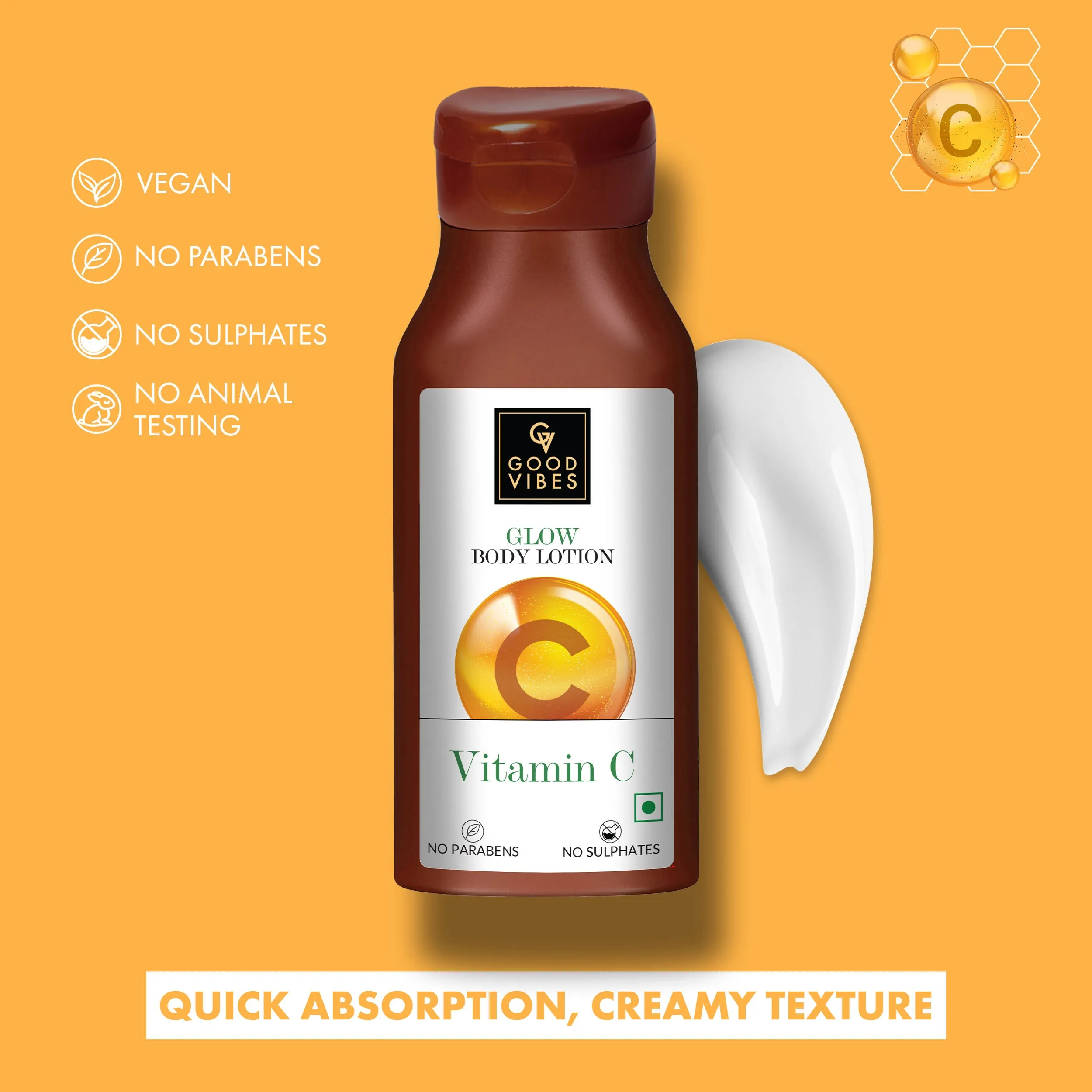 Good Vibes Vitamin C Glow Body Lotion | Nourishing, Brightening, Softening | Vegan, No Parabens, No Sulphates, No Animal Testing (200 ml)