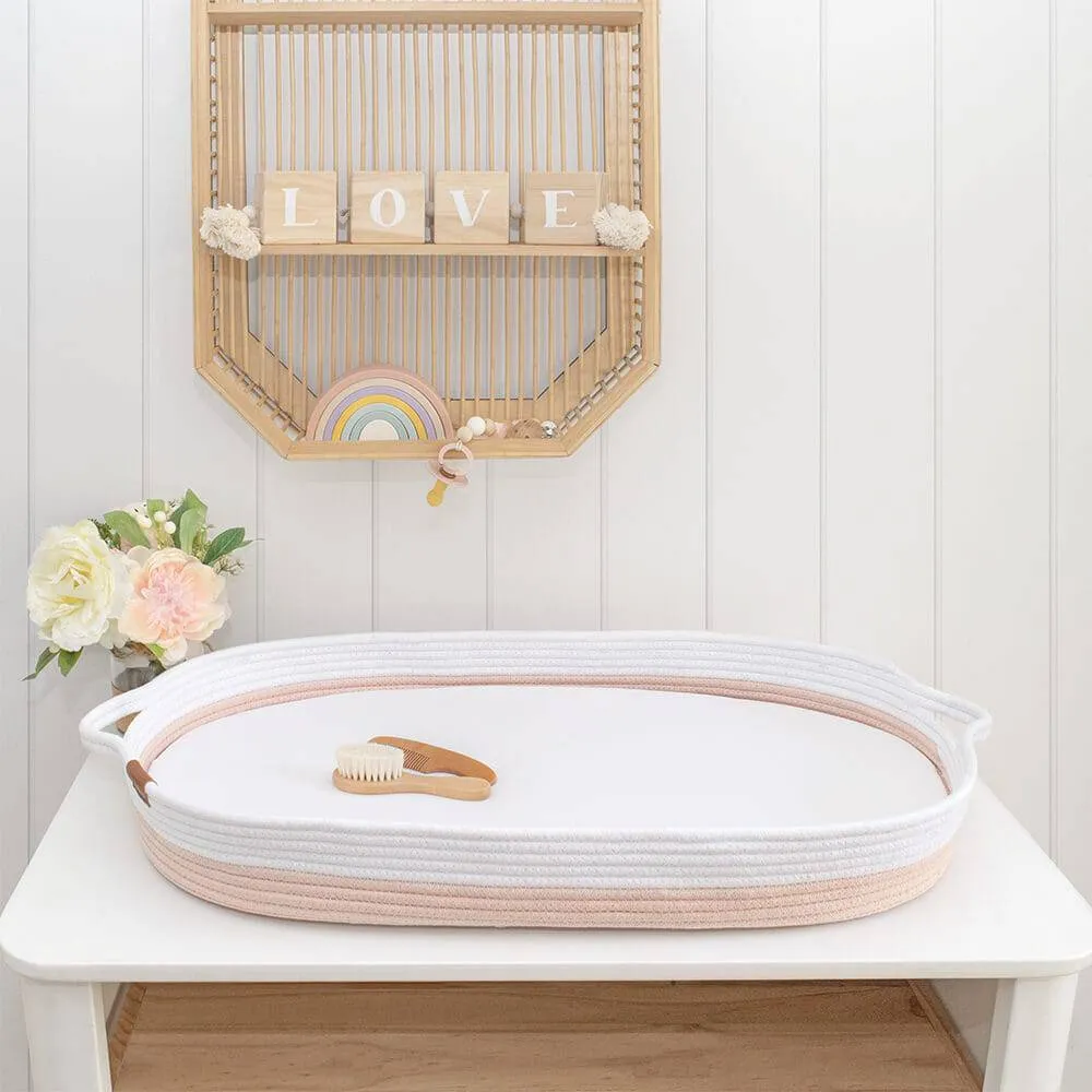 Living Textiles | 100% Cotton Rope Change Basket - White/Blush