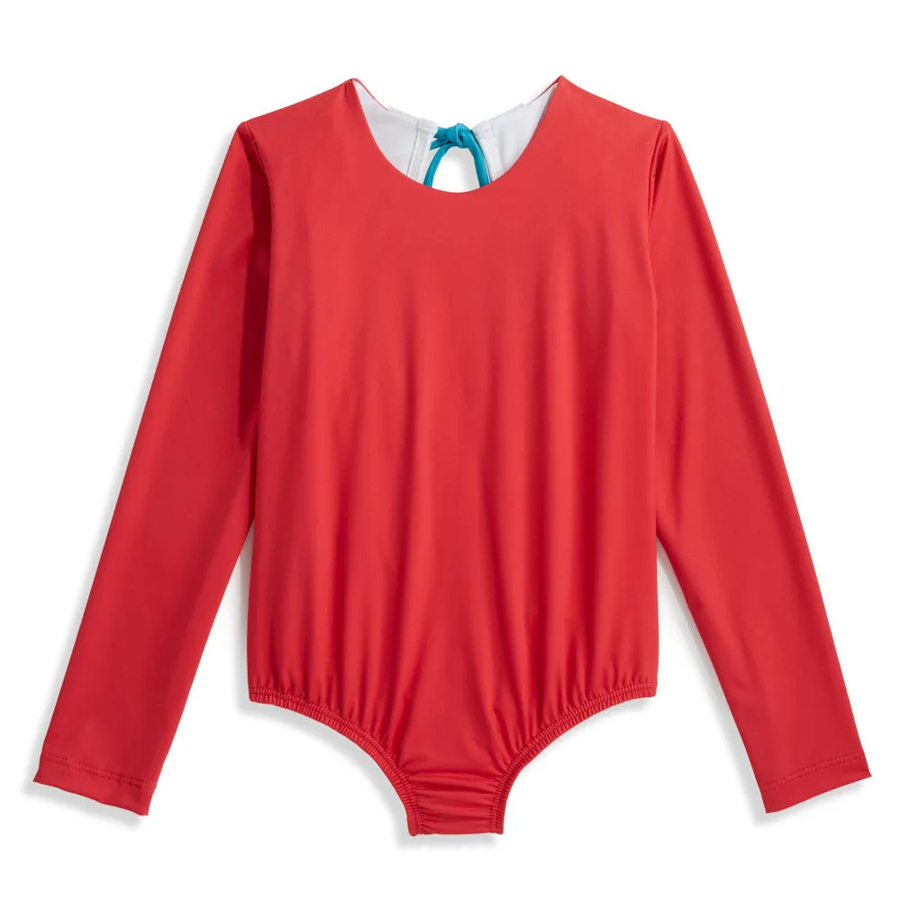 Long Sleeve Bathing Suit -- Red w/ Pier Blue