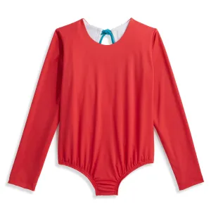 Long Sleeve Bathing Suit -- Red w/ Pier Blue