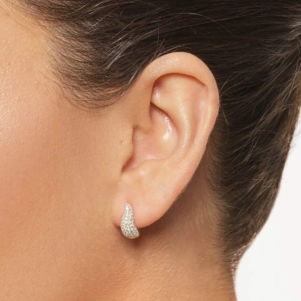 Mini White Topaz Pave Wave Dome Huggies in Gold