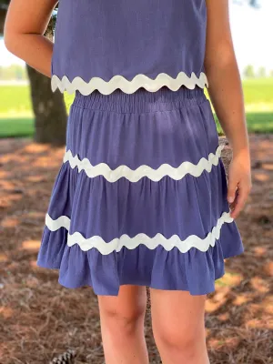 Navy Ric Rac Mini Skirt