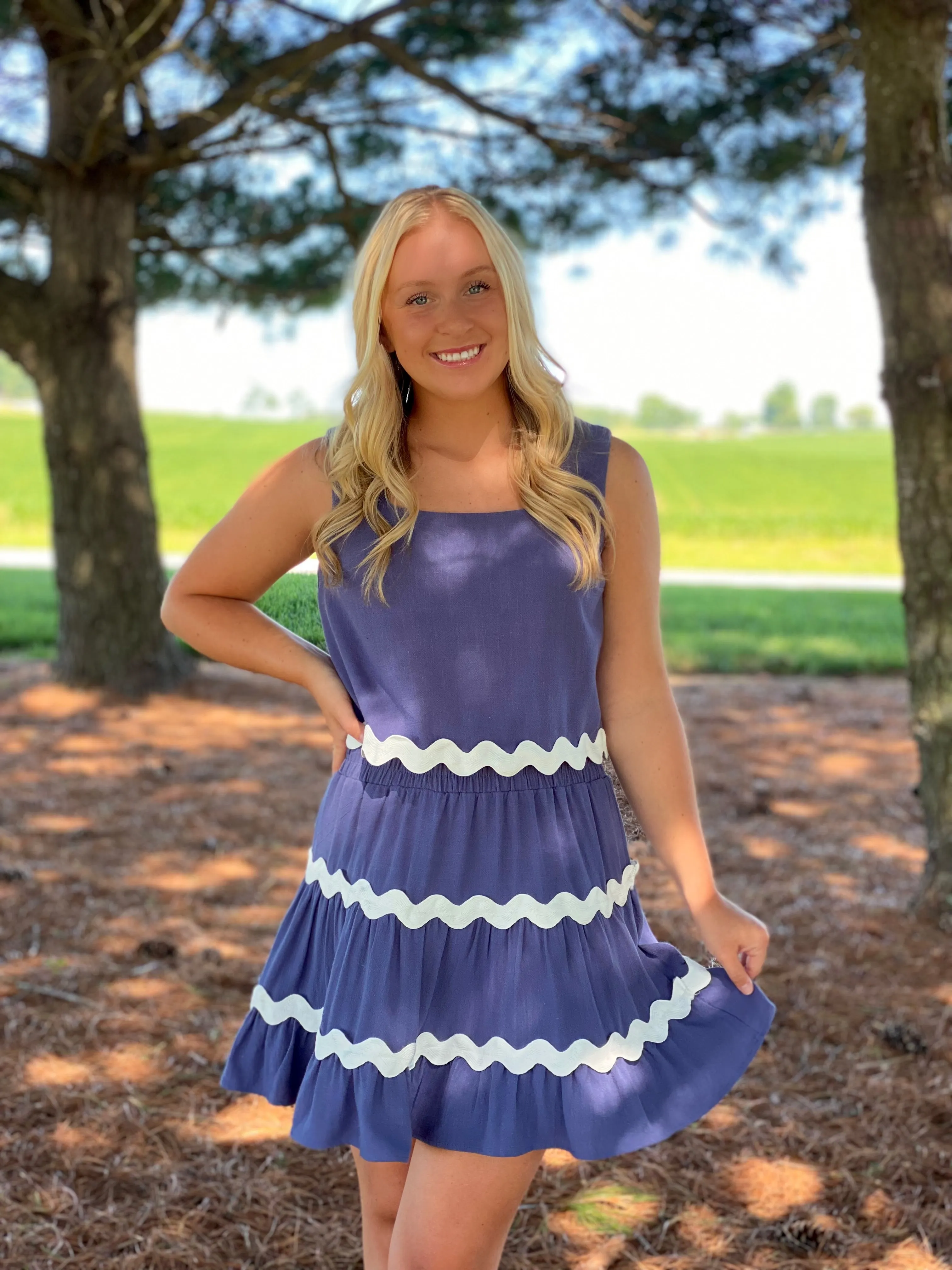 Navy Ric Rac Mini Skirt