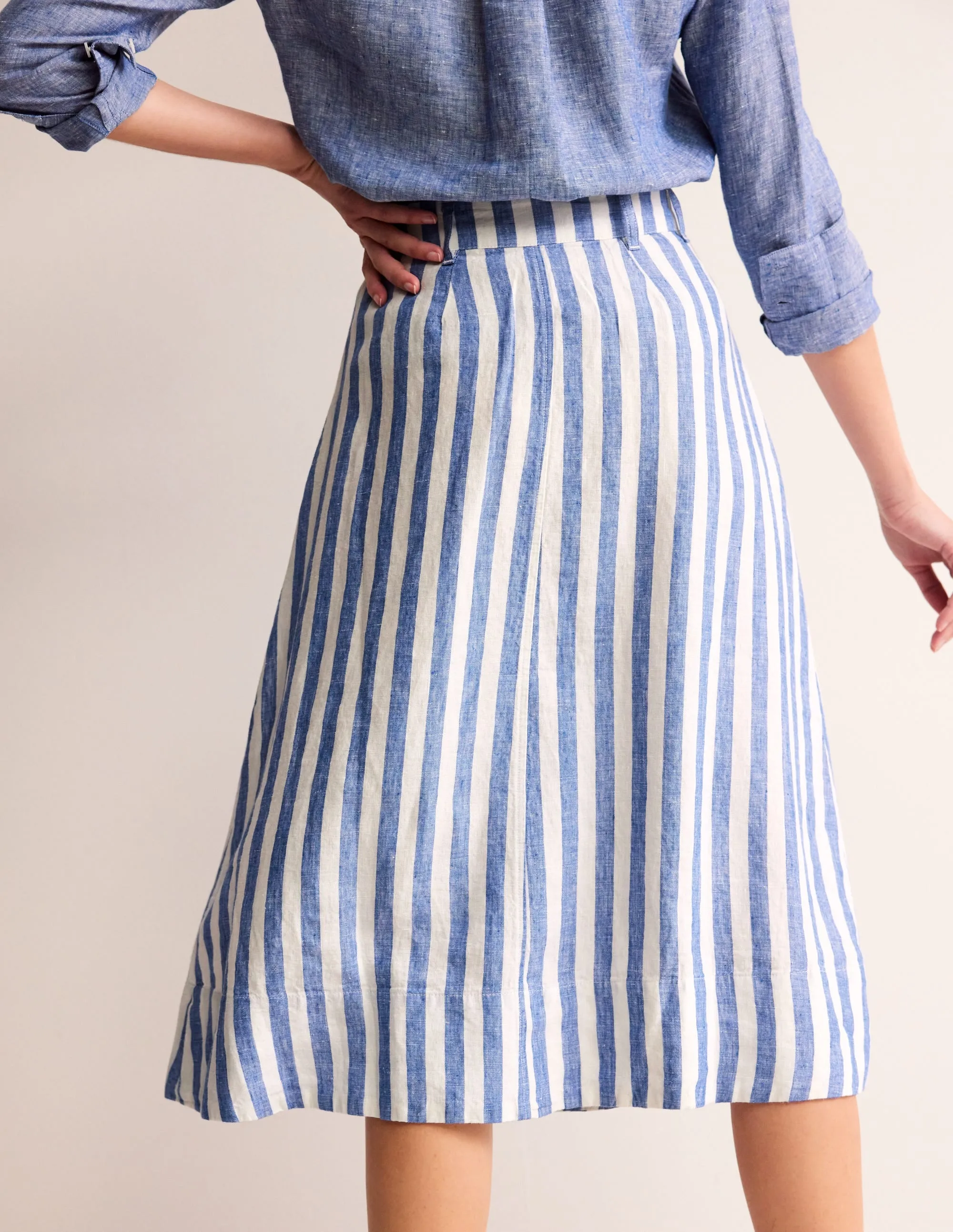 Petra Linen Midi Skirt-Cobalt Woven Stripe