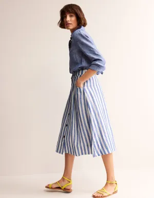 Petra Linen Midi Skirt-Cobalt Woven Stripe