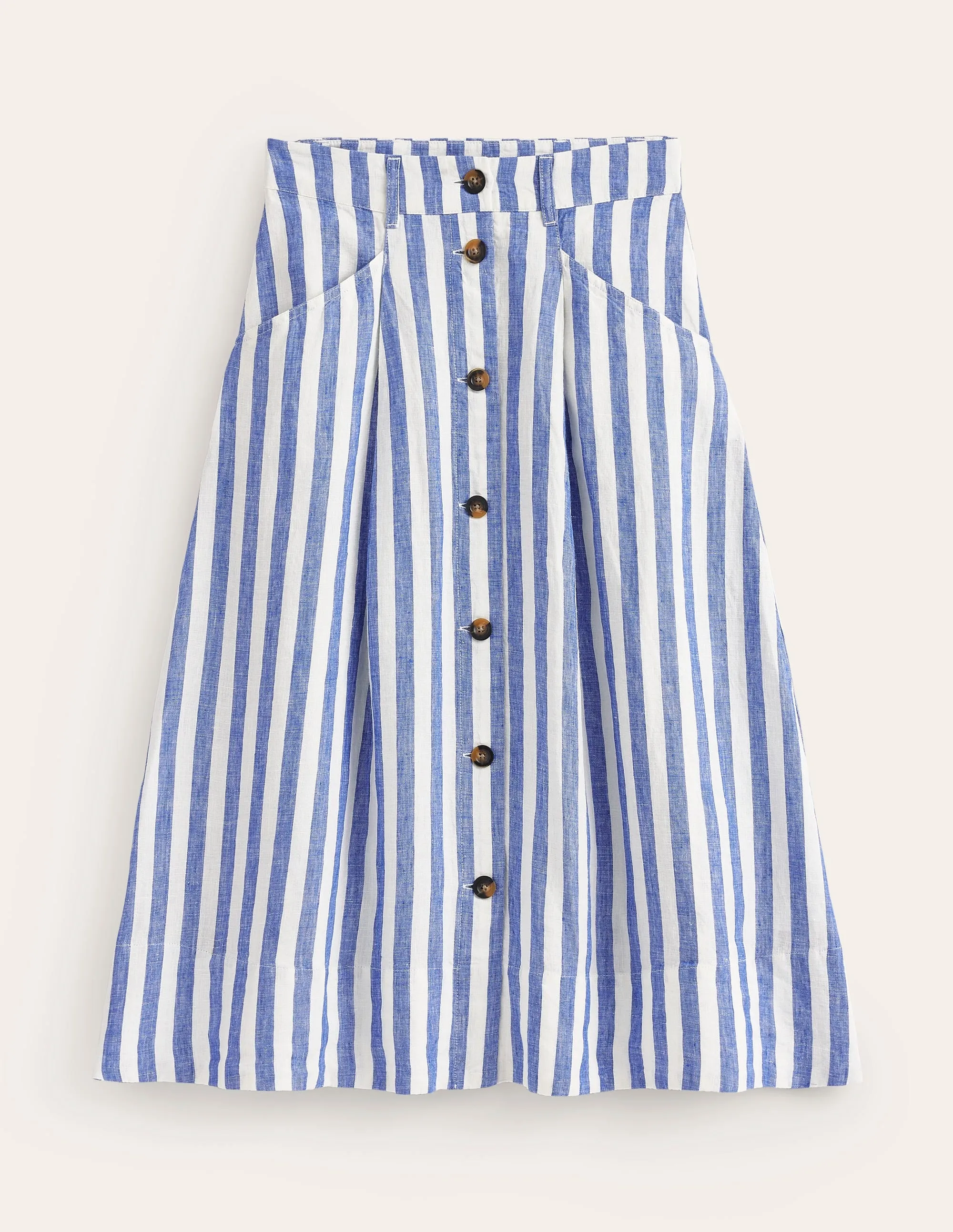 Petra Linen Midi Skirt-Cobalt Woven Stripe