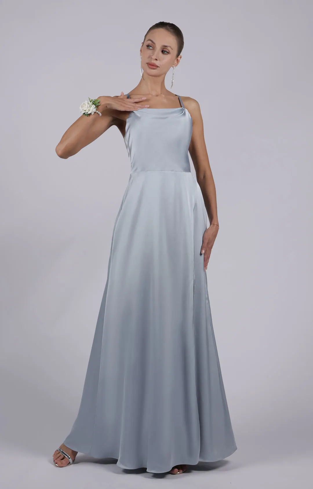 Square Collar Cowl Neck Spaghetti Straps Square Collar Side Split Maxi Dress