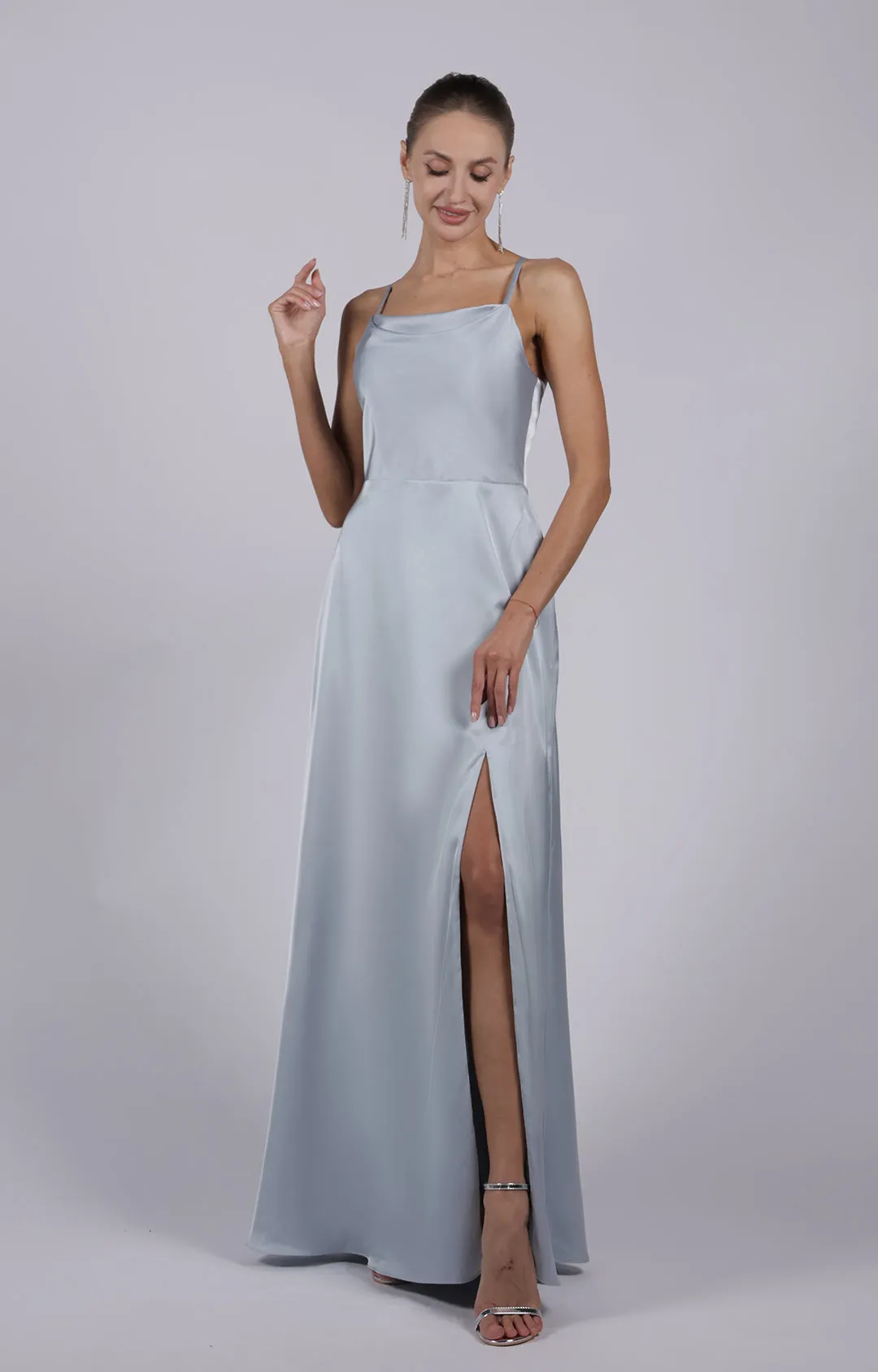 Square Collar Cowl Neck Spaghetti Straps Square Collar Side Split Maxi Dress