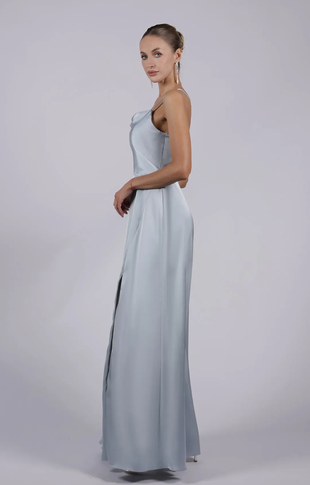 Square Collar Cowl Neck Spaghetti Straps Square Collar Side Split Maxi Dress