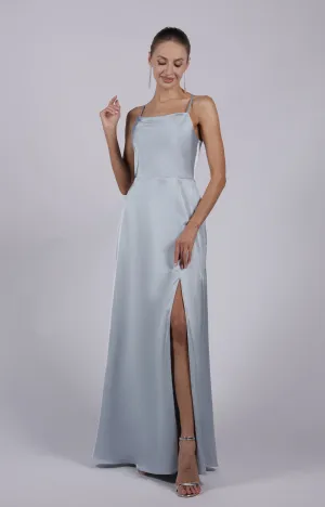Square Collar Cowl Neck Spaghetti Straps Square Collar Side Split Maxi Dress