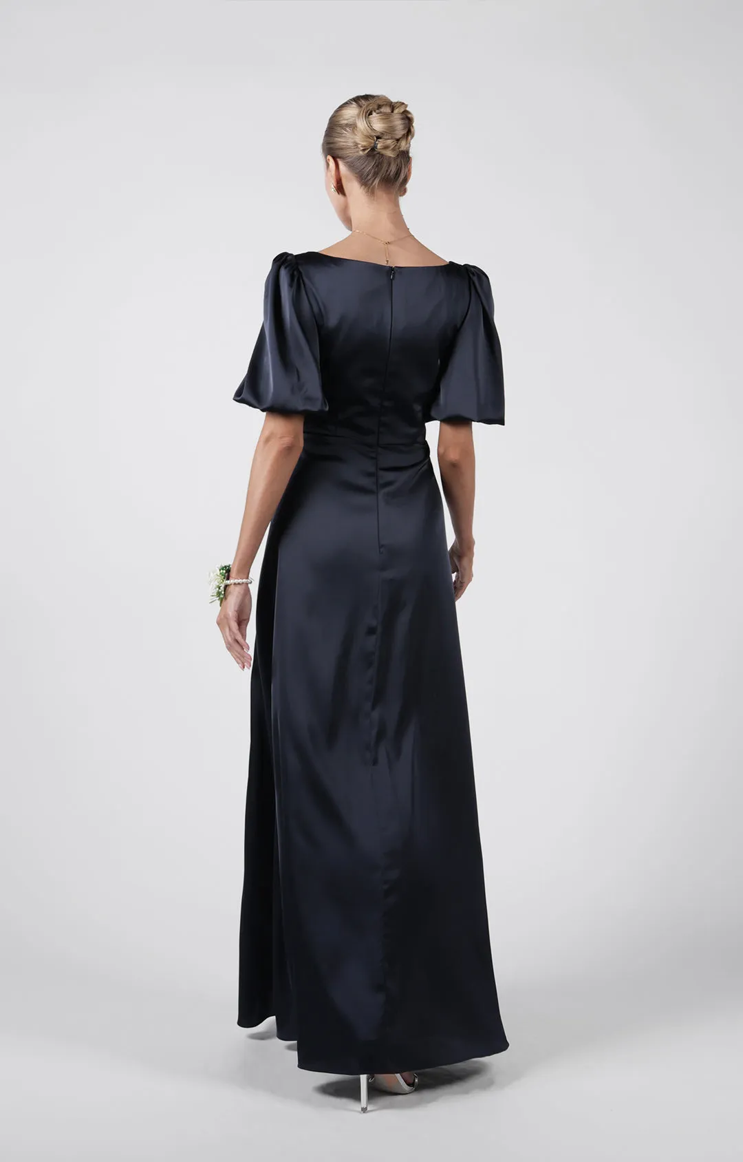 Square Neck Puffy Sleeve High Split Bridesmaid Maxi Dress