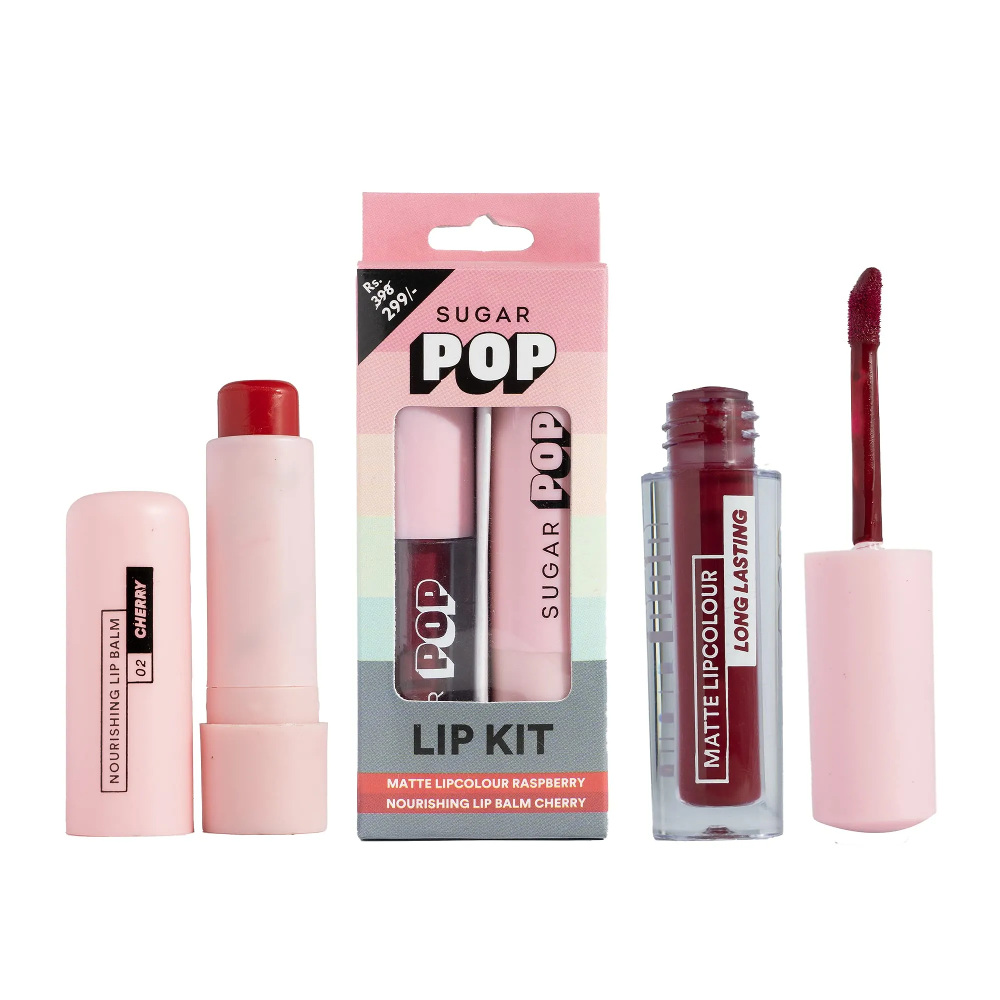 SUGAR POP Matte Lipcolour - 04 Raspberry   Nourishing Lip Balm - 02 Cherry Lip Kit4.5gms   6m
