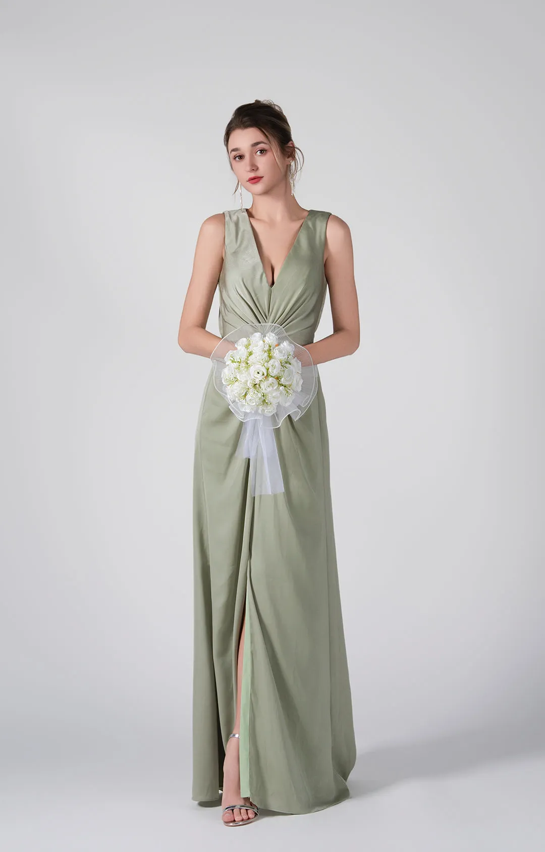 Twisted Detail Sleeveless Front Split A-Line Dresses