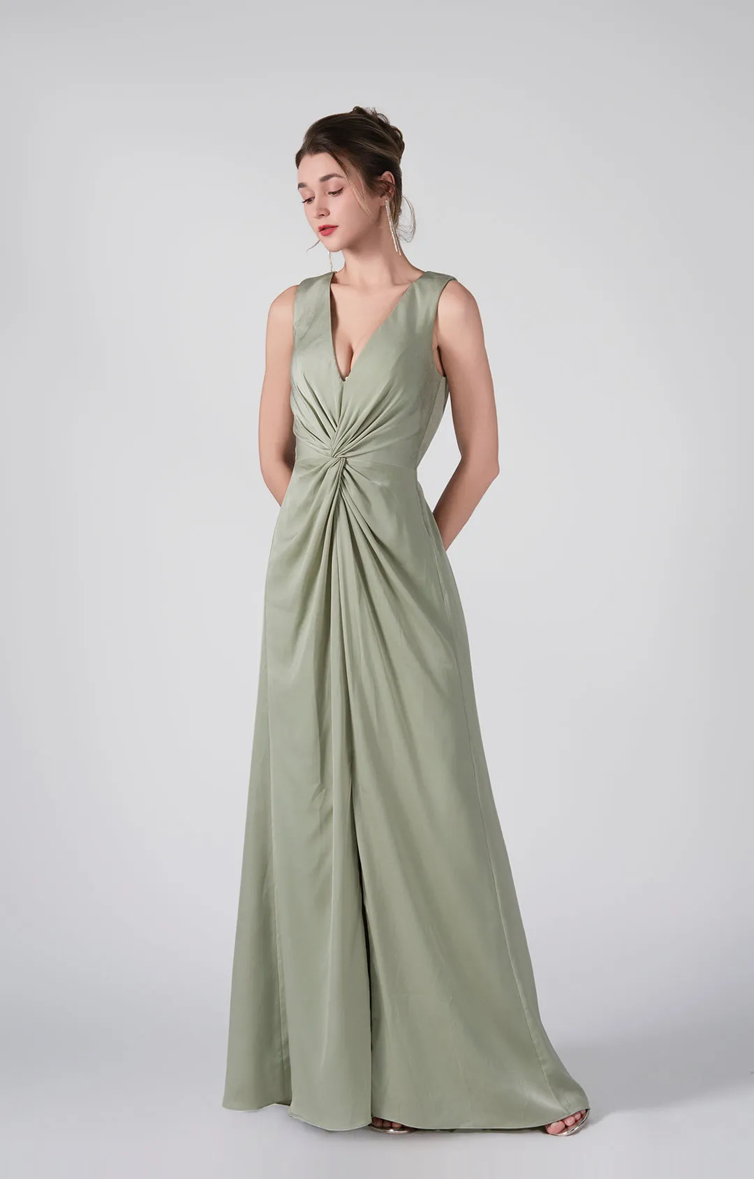 Twisted Detail Sleeveless Front Split A-Line Dresses