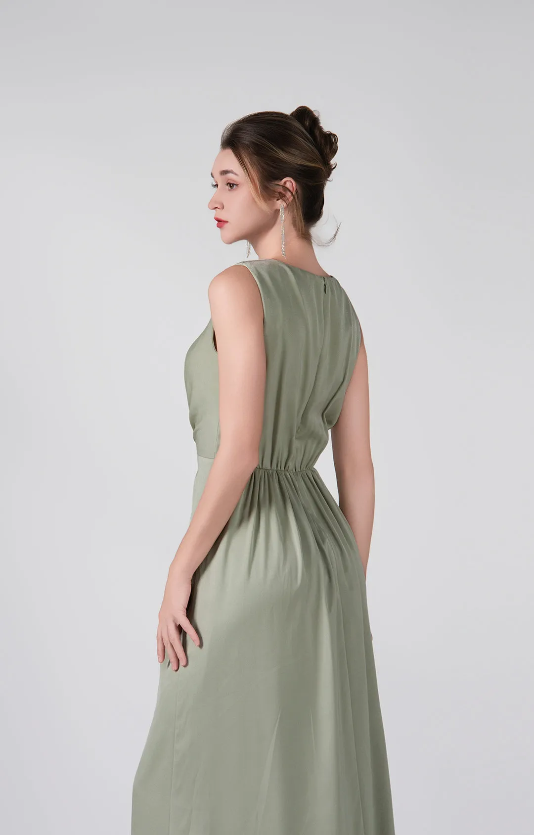 Twisted Detail Sleeveless Front Split A-Line Dresses