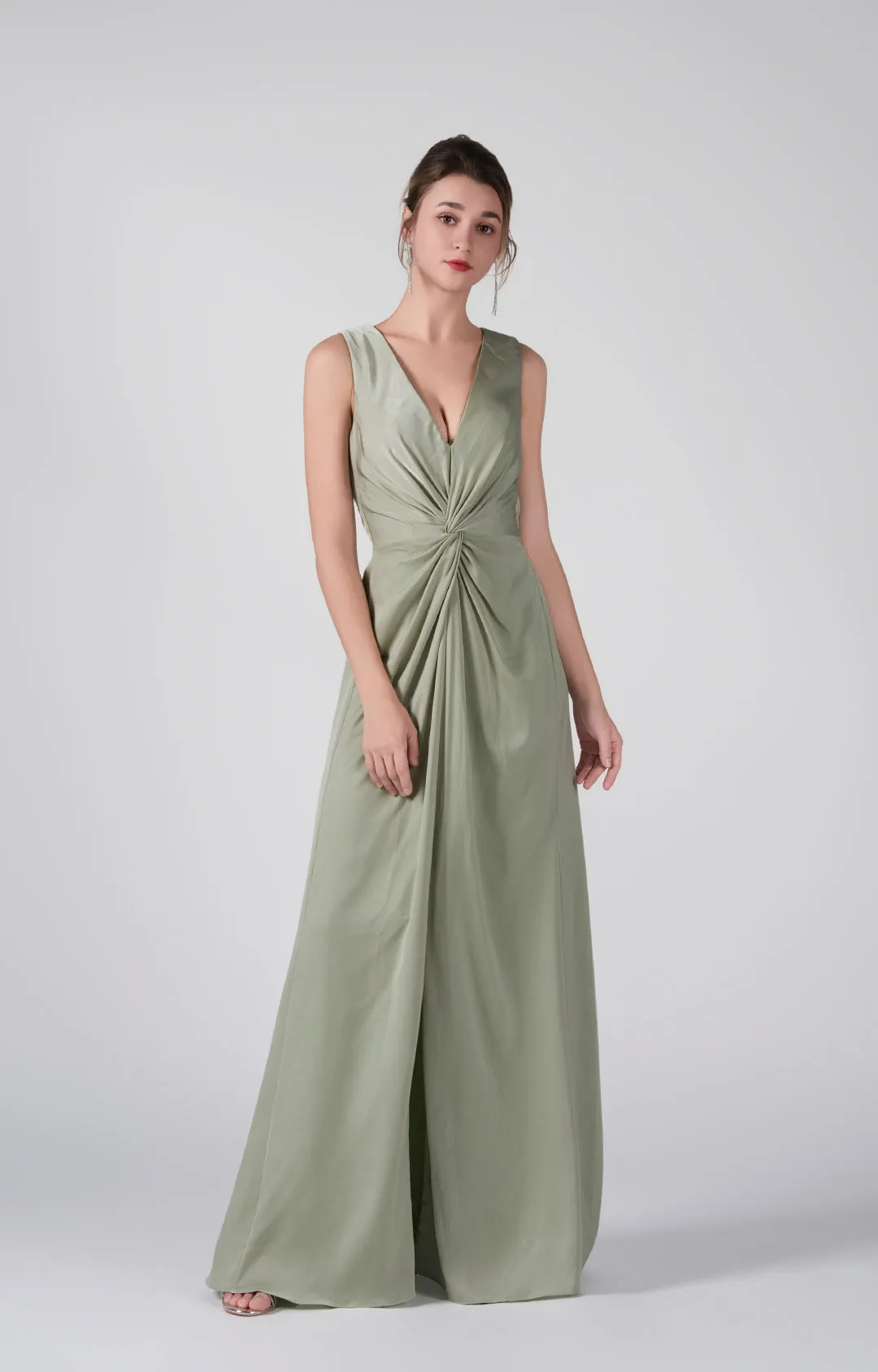 Twisted Detail Sleeveless Front Split A-Line Dresses