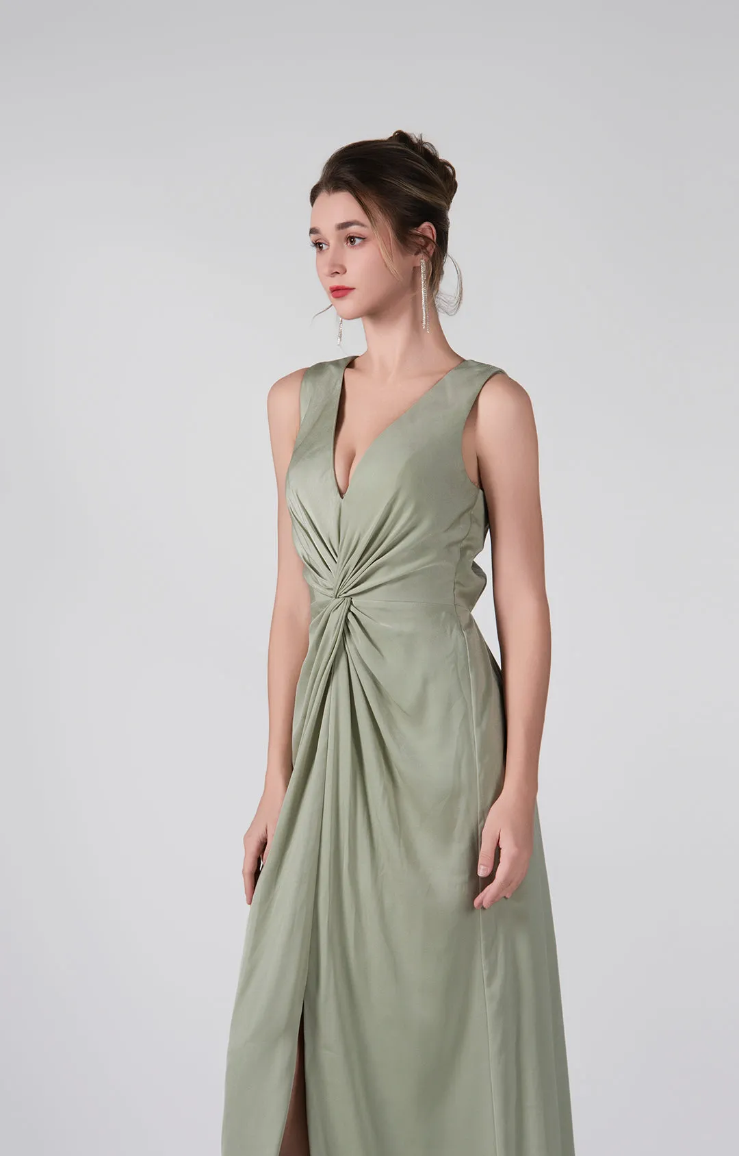 Twisted Detail Sleeveless Front Split A-Line Dresses